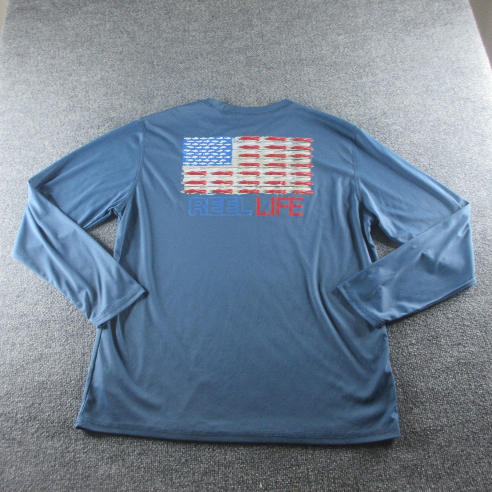 Reel Life Shirt Mens Xl Blue Long Sleeve American Flag Fish Fishing Tee
